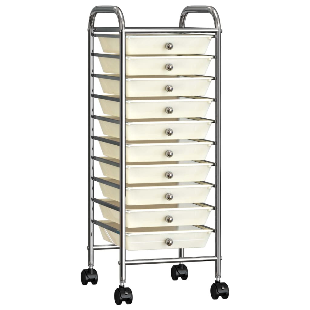 Vidaxl Storage Trolley con 10 cajones de plástico móvil blanco