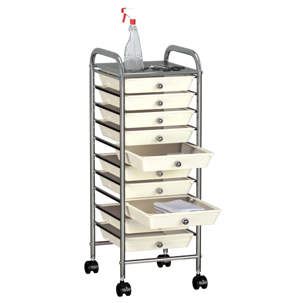 Vidaxl Storage Trolley con 10 cajones de plástico móvil blanco