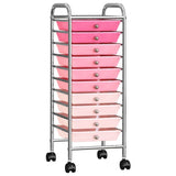 Vidaxl Storage trolley with 10 drawers mobile plastic ombre pink