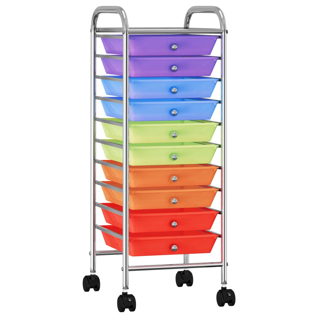 Vidaxl Storage Trolley med 10 skuffer Mobil plast Multi -farvet