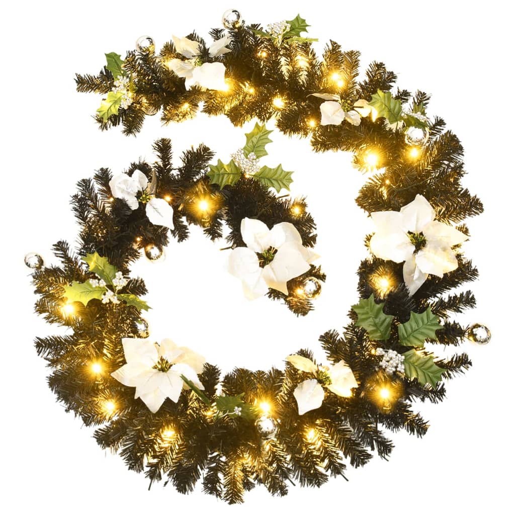 Vidaxl Chrëschtdag Garland mat LED Luuchten 2.7 M PVC schwaarz