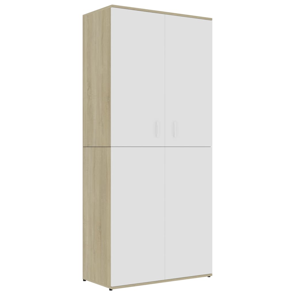 Armoire à chaussures Vidaxl 80x39x178 cm en bois de bois de blanc et couleur chêne sonoma