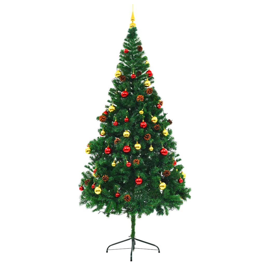 Vidaxl Kunstkerstboom con illuminazione e palle di Natale 210 cm verdi