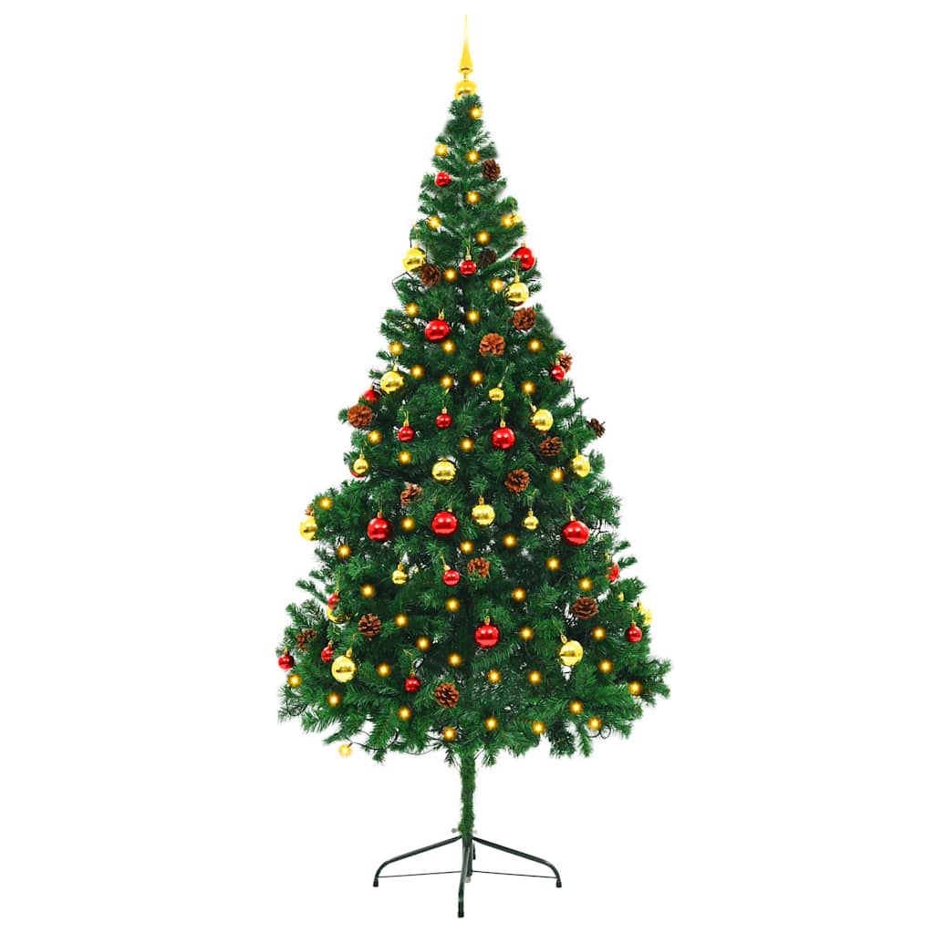 Vidaxl Kunstkerstboom con illuminazione e palle di Natale 210 cm verdi