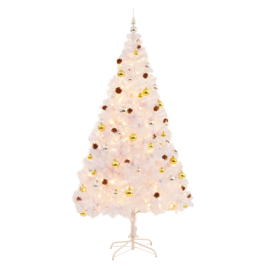 Vidaxl Kunstkerstboom con iluminación y bolas de Navidad de 210 cm de blanco