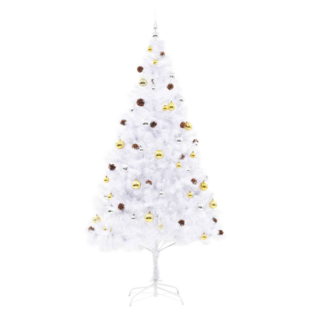 Vidaxl Kunstkerstboom con iluminación y bolas de Navidad de 210 cm de blanco