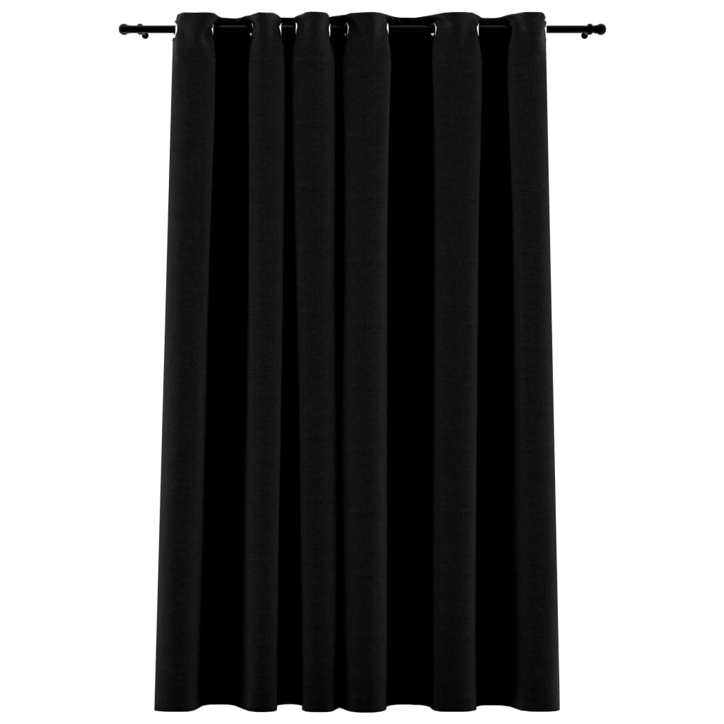 Vidaxl Curtain Linen Look Damning With Eyes 290x245 Cm Black