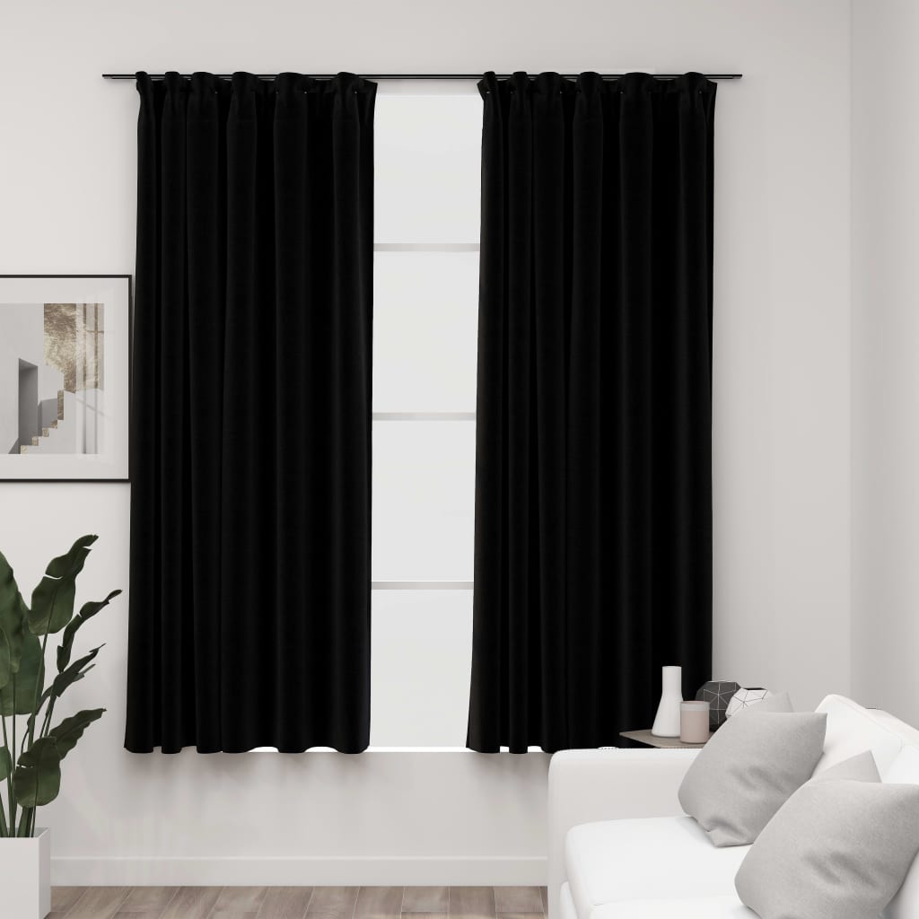 Cortinas Vidaxl Lino Mirando ganchos condenatorios 2 ST 140X175 CM NEGRO