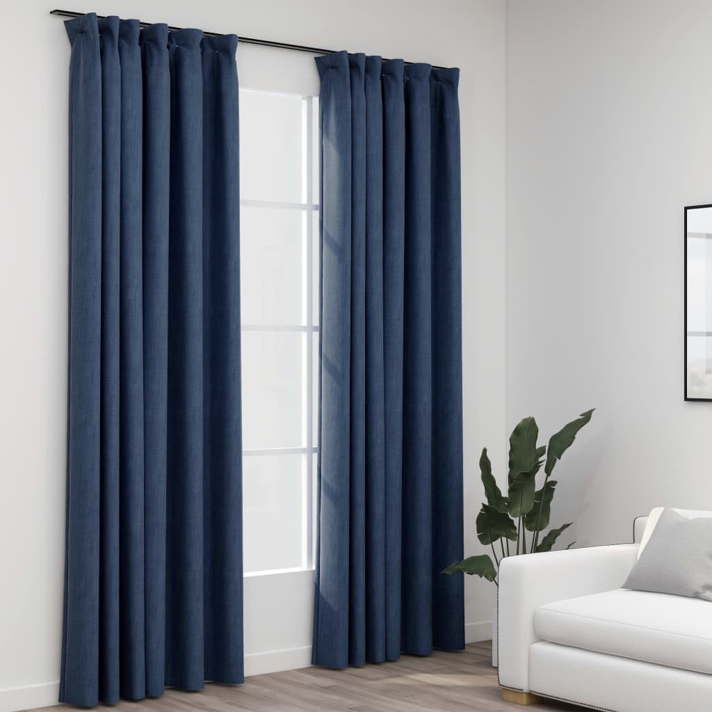 Tende vidaxl lino look ganci blackout 2 st 140x245 cm blu