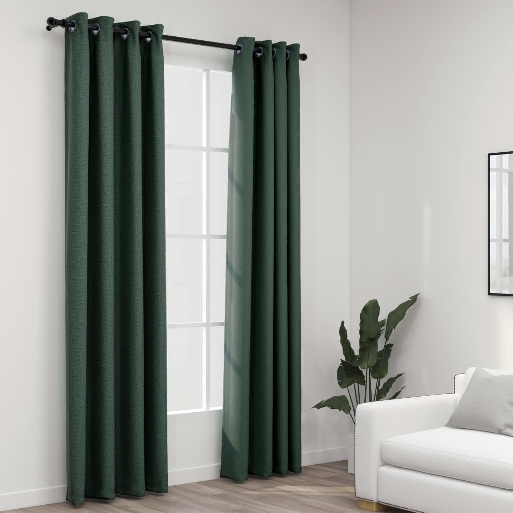 Tende vidaxl lino look occhi dannosi 2 st 140x225 cm verde