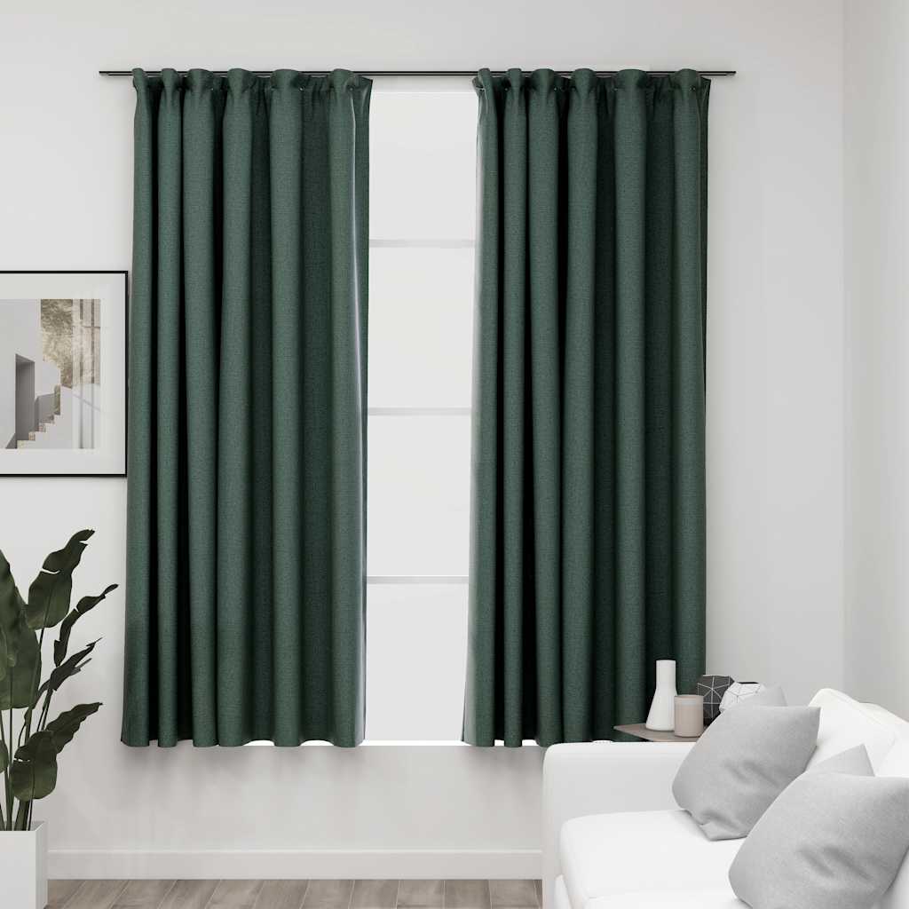 Tende vidaxl lino look ganci blackout 2 st 140x175 cm verde