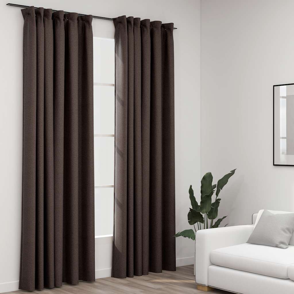 Tende vidaxl lino look ganci blackout 2 pezzi 140x225 cm taupe