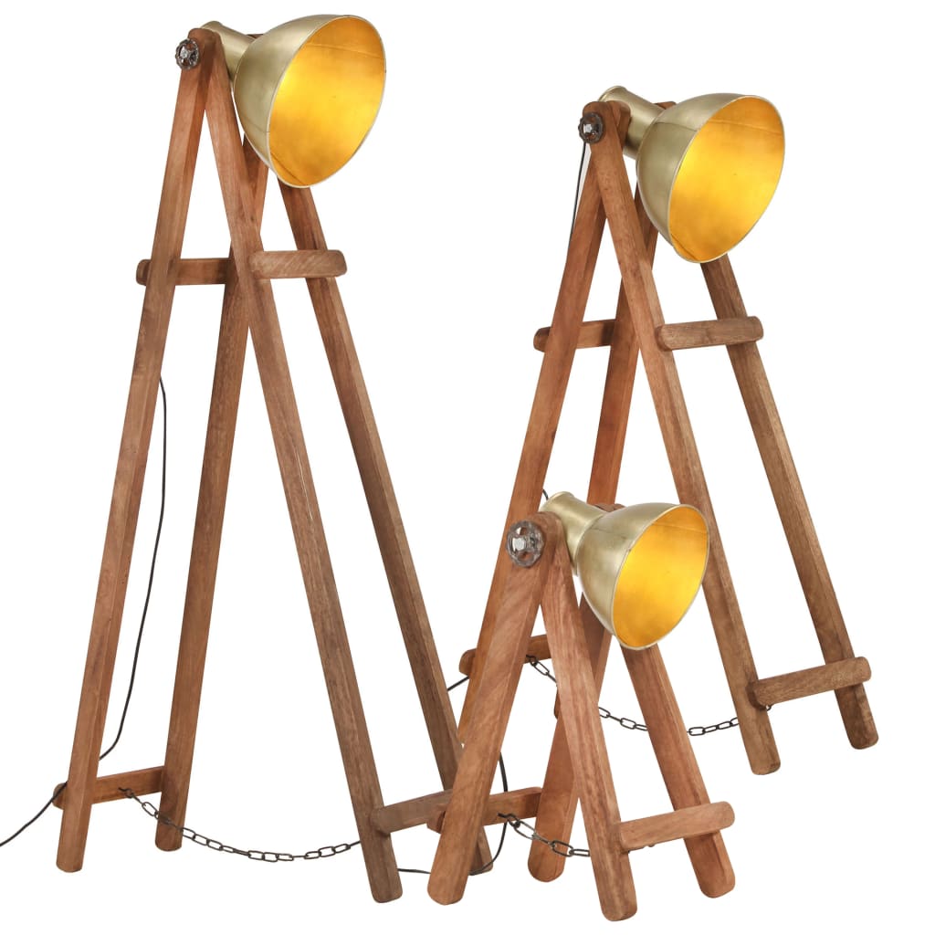 Vidaxl Floor lamps 3 ST E27 Solid mangowood brass colored