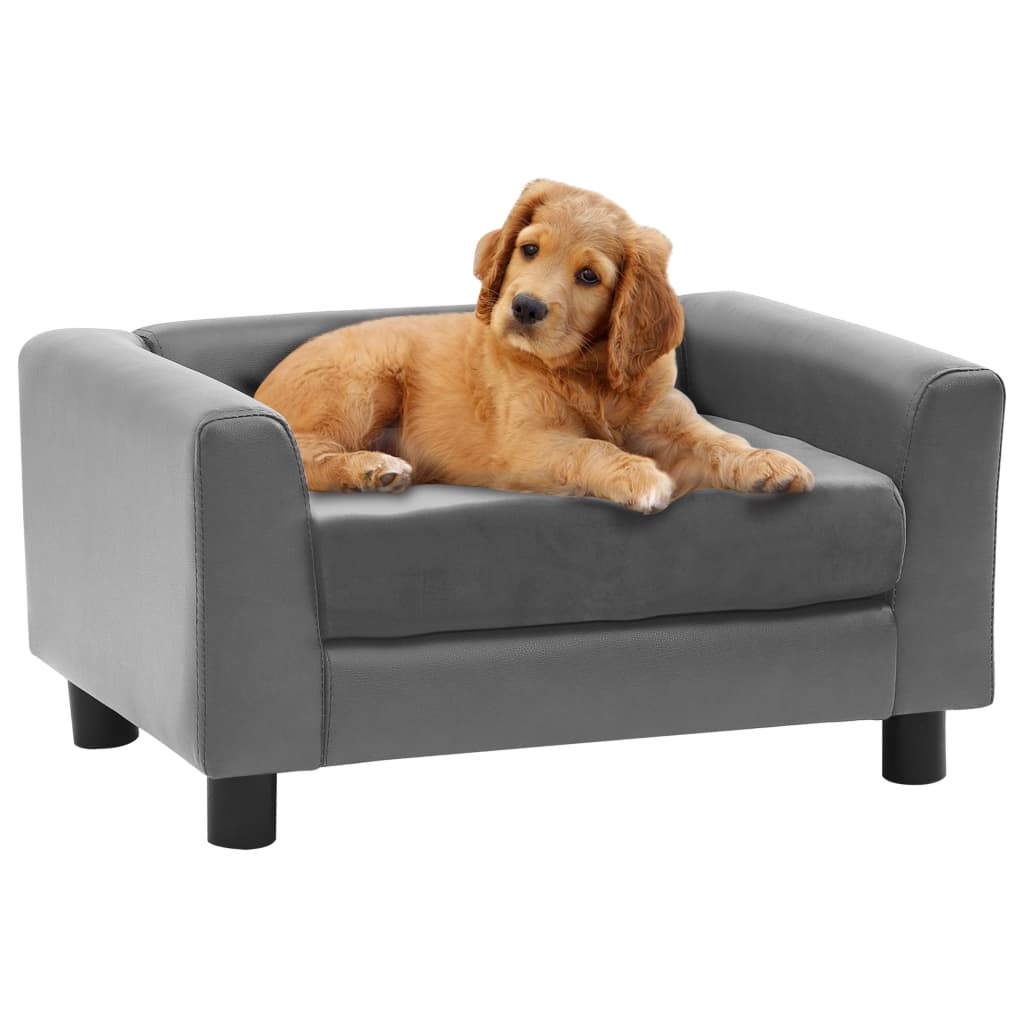 Vidaxl Hond Bank 60x43330 cm Plush a kënschtlech Lieder Grey