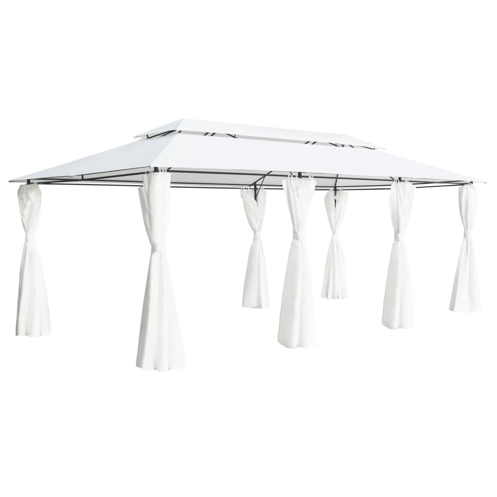 Vidaxl Arbor med gardiner 180g m² 600x298x270 cm hvit