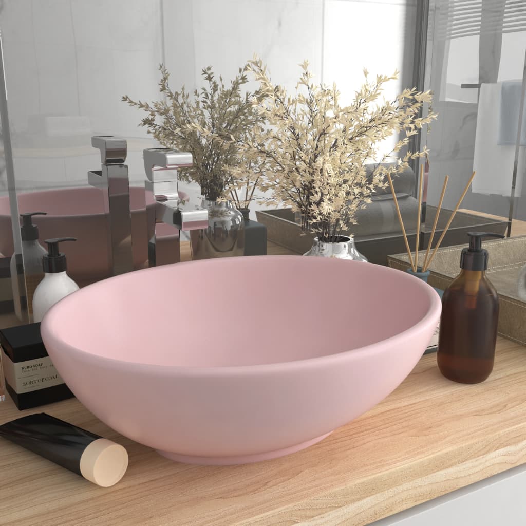 VidaXL Washbasin Oval 40x33 cm Ceramic sole pink