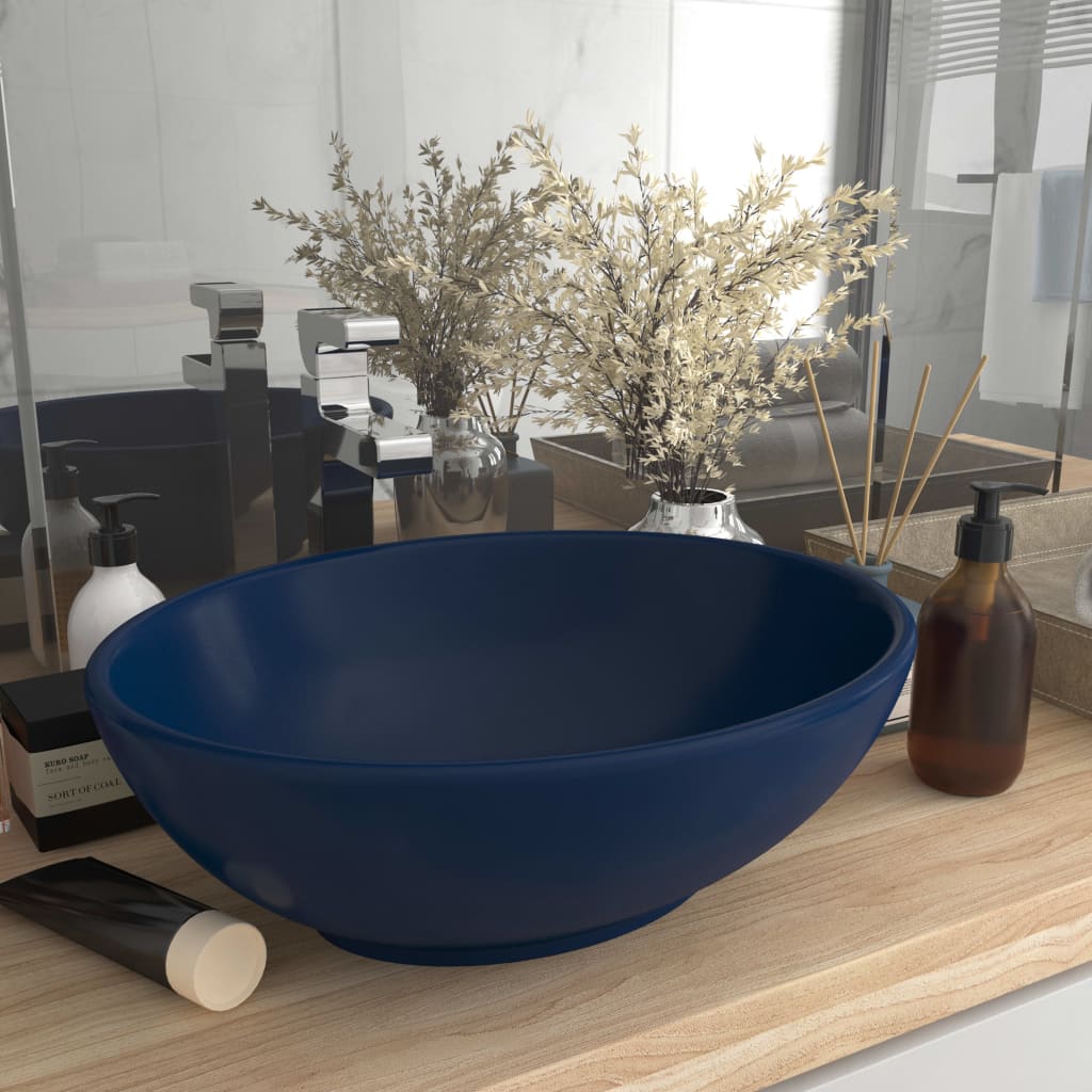 Vidaxl Washbasin Oval 40x33 cm Cerámico Matt Blue oscuro