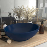 VidaXL Washbasin oval 40x33 cm ceramic matt dark blue