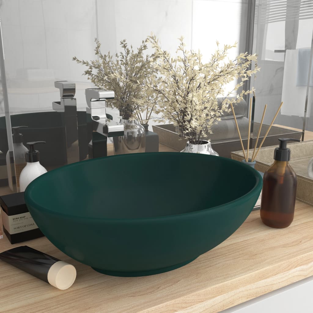 Vidaxl Washbasin Oval 40x33 cm Ceramico Matt Green