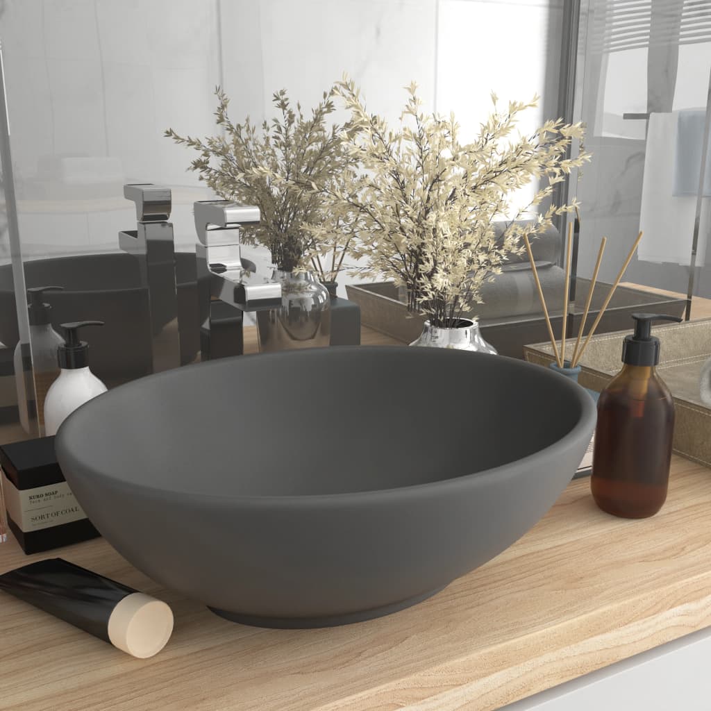 VidaXL Washbasin Oval 40x33 cm Ceramic Mat Dark gray