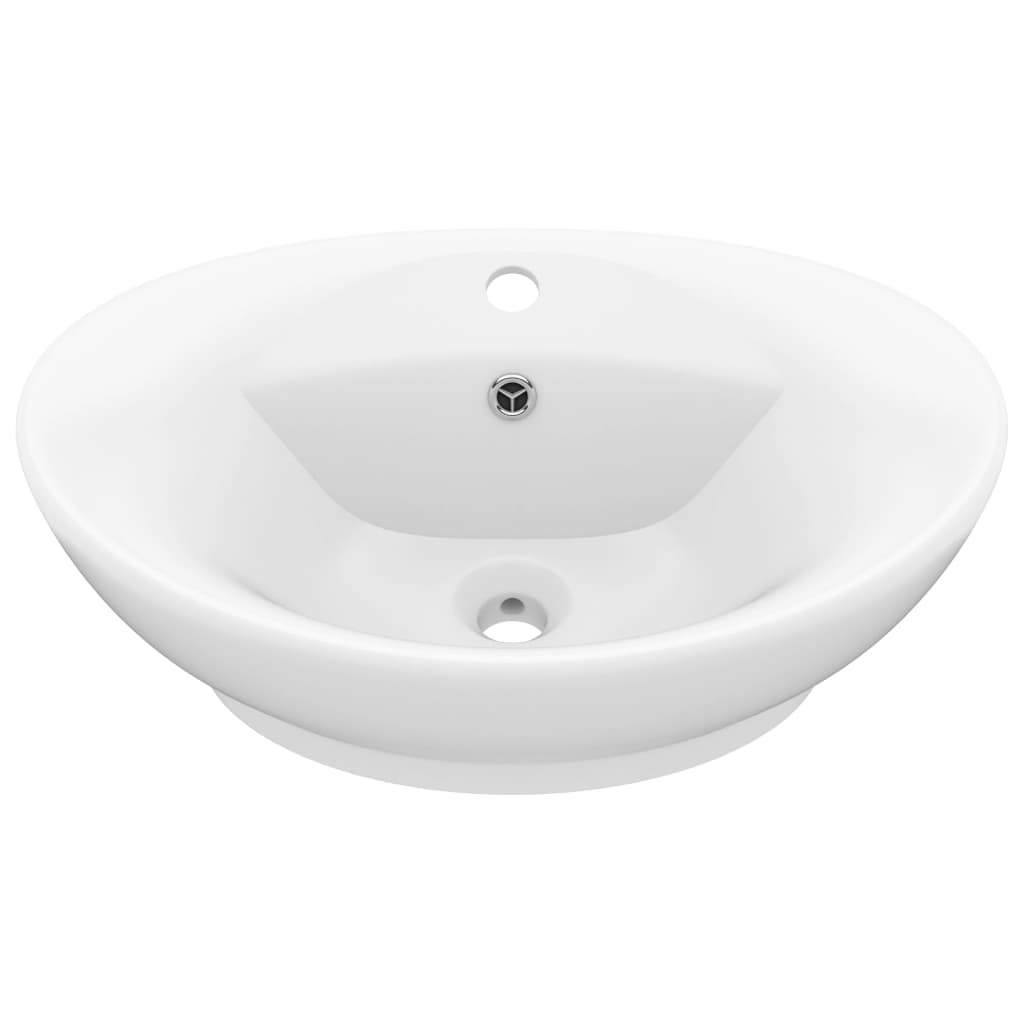 VidaXL Washbasin with landing oval 58.5x39 cm Ceramic Mat white