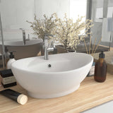 Vidaxl Washbasin con aterrizaje ovalado 58.5x39 cm Mat de cerámica blanca