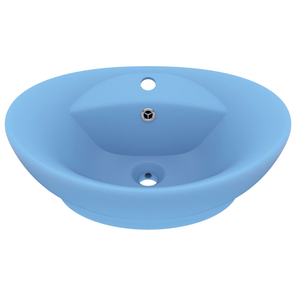 Vidaxl Washbasin z pristaniščem oval 58,5x39 cm keramika matt svetlo modra