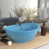 VidaXL Washbasin with landing oval 58.5x39 cm ceramic matt light blue