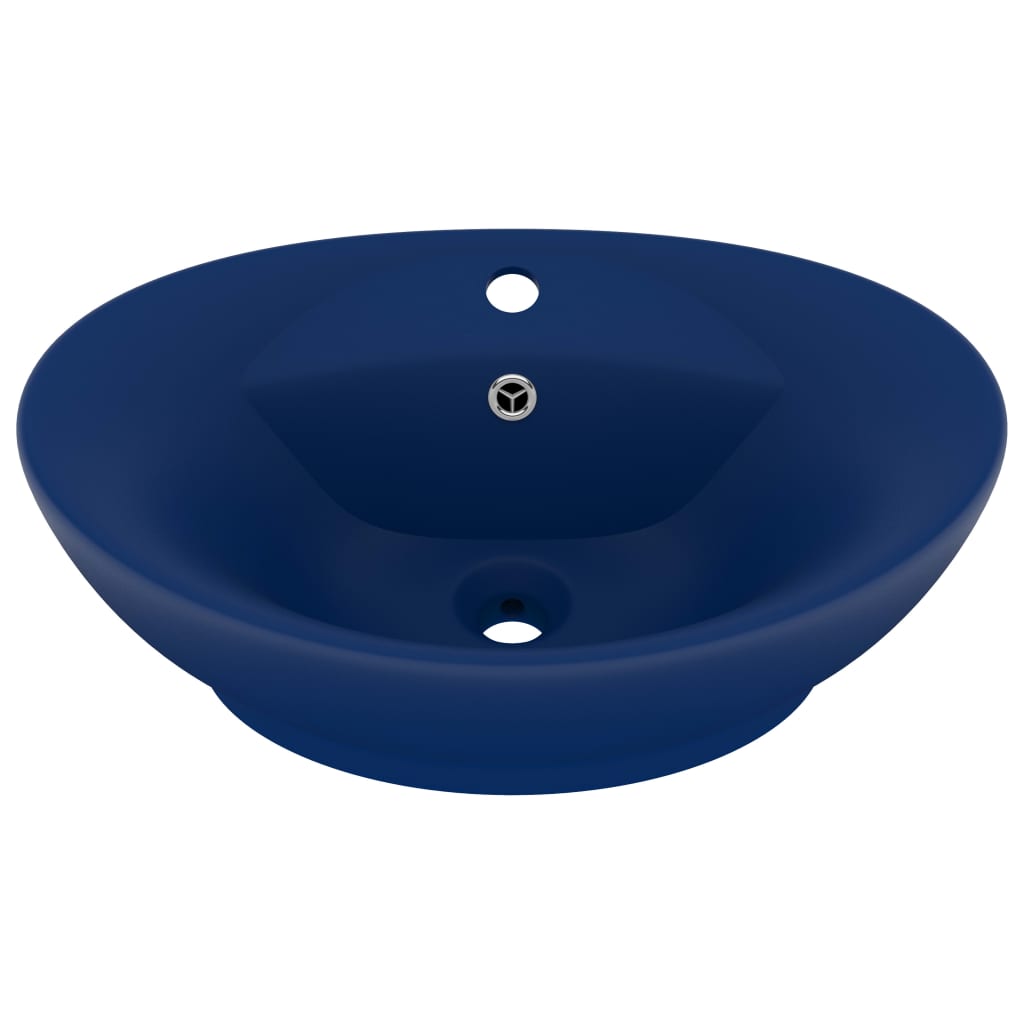 Vidaxl Washbasin z pristaniščem oval 58,5x39 cm keramika matt temno modra