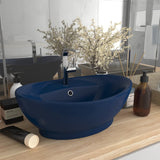 VidaXL Washbasin with landing oval 58.5x39 cm ceramic matt dark blue