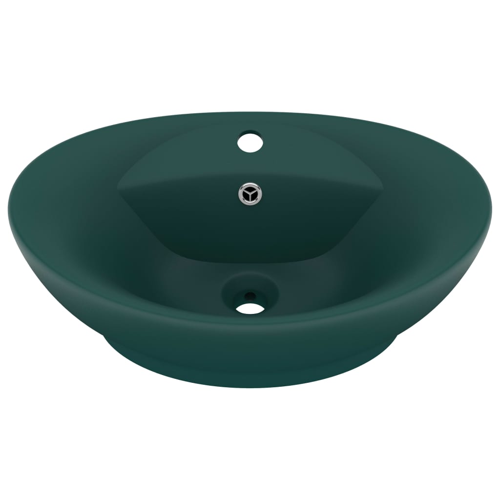 Vidaxl Washbasin med landing oval 58,5x39 cm keramisk matt mørkegrøn