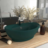 Vidaxl Washbasin med landing oval 58,5x39 cm keramisk matt mørkegrøn