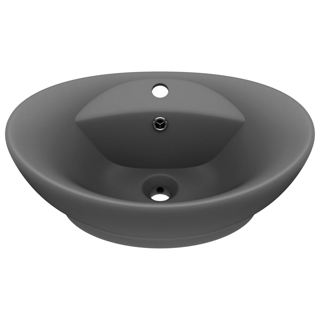 VidaXL Washbasin with landing oval 58.5x39 cm ceramic matt dark gray