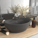 VidaXL Washbasin with landing oval 58.5x39 cm ceramic matt dark gray