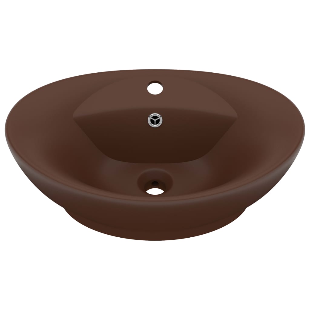 VidaXL Washbasin with landing oval 58.5x39 cm ceramic matt dark brown