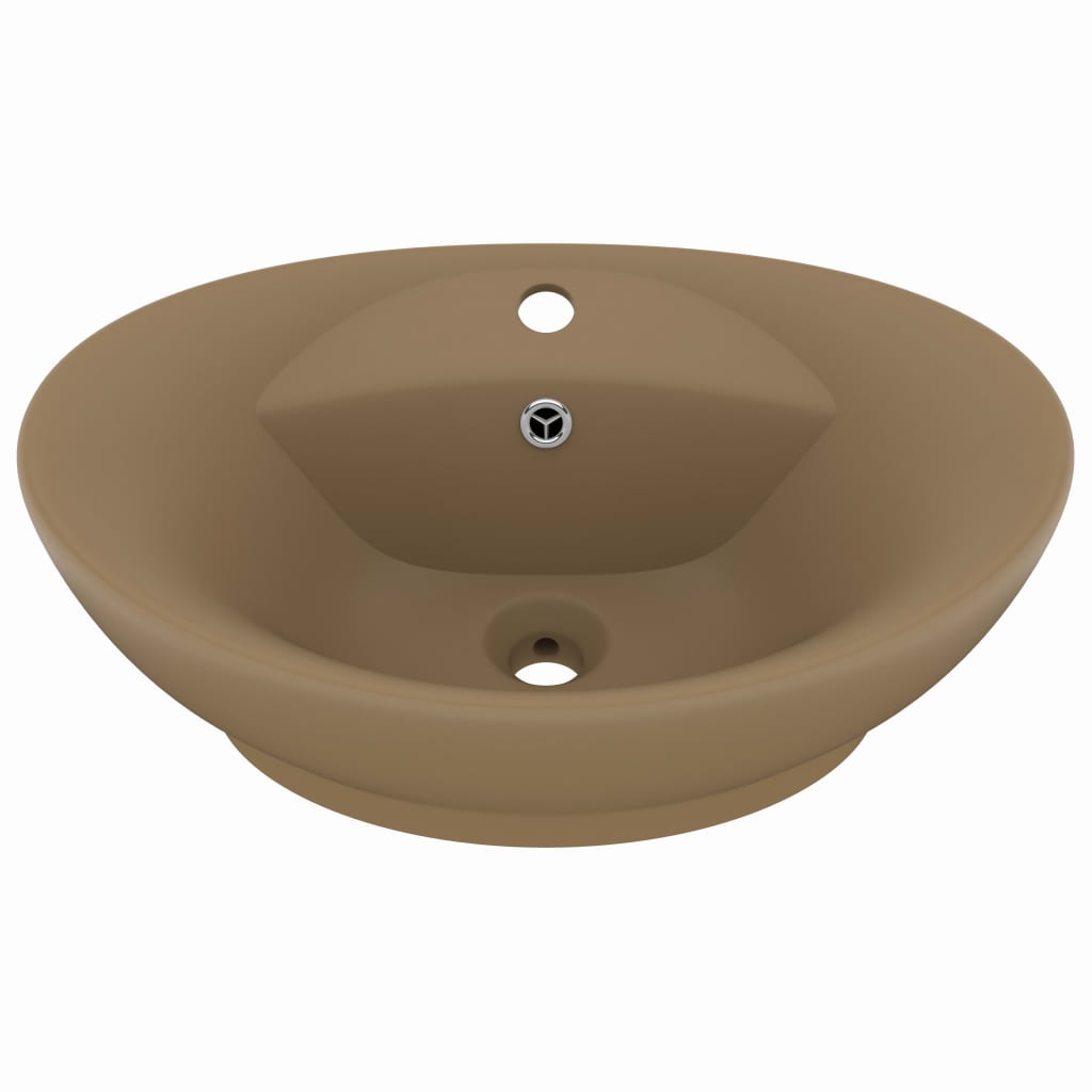 VidaXL Washbasin with landing oval 58.5x39 cm ceramic mat cream