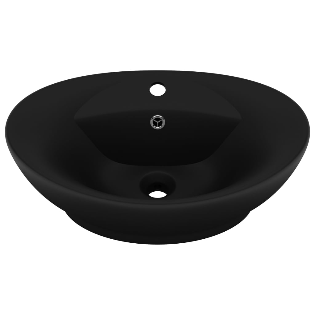 VidaXL Washbasin with landing oval 58.5x39 cm Ceramic matte black