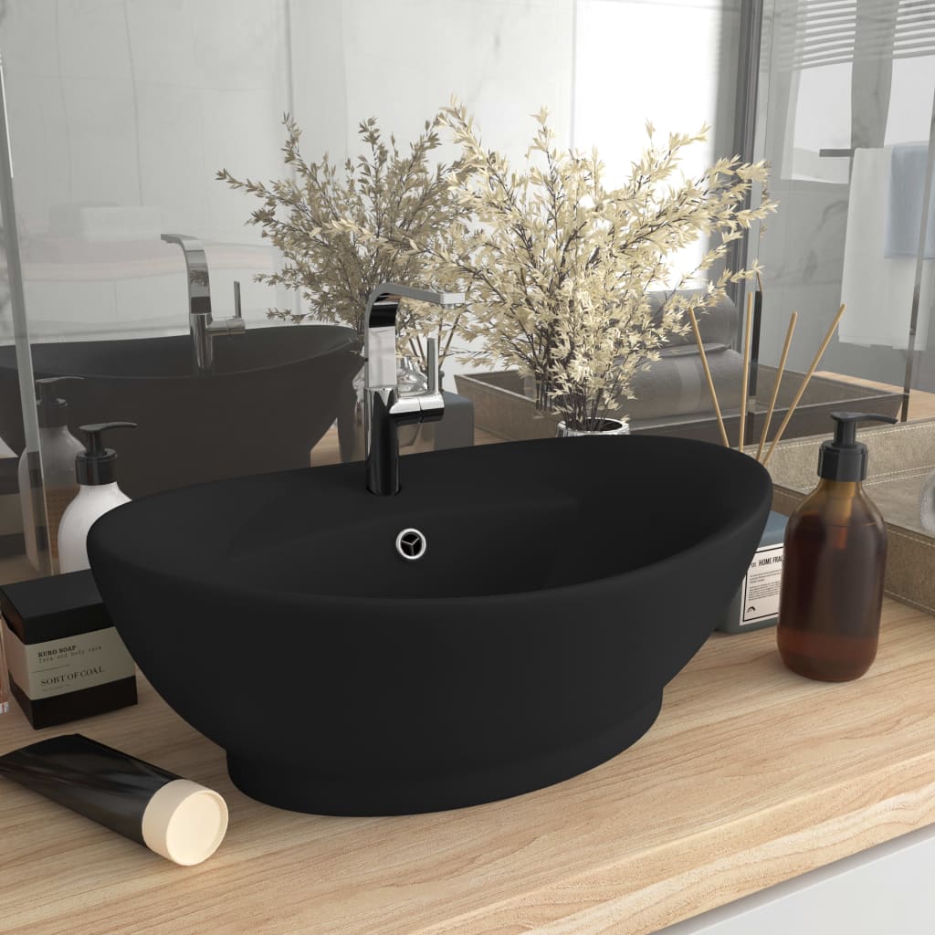 Vidaxl Washbasin con aterrizaje ovalado 58.5x39 cm Cerámico mate negro