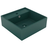 Vidaxl Washbasin with landing square 41x41cm ceramic matt dark green