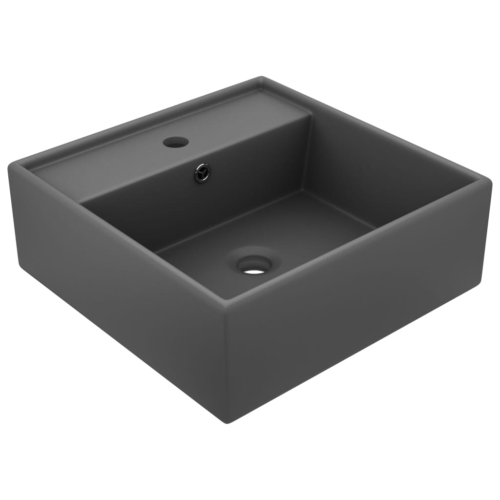 Vidaxl Washbasin z lądującym kwadratem 41x41 cm ceramiczny matowy ciemnoszary