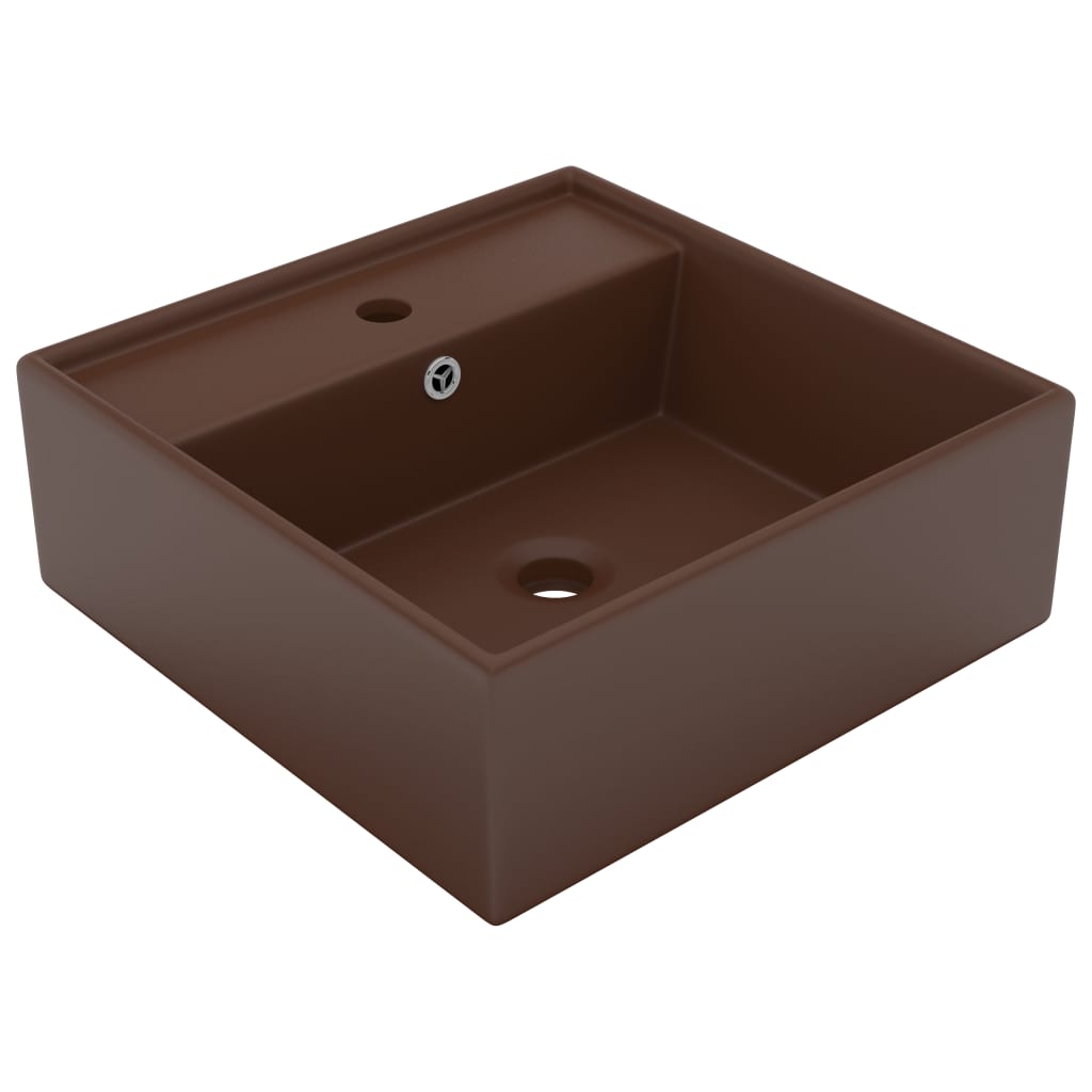 Vidaxl Washbasin med Landing Square 41x41cm keramikk Matt mørkebrun