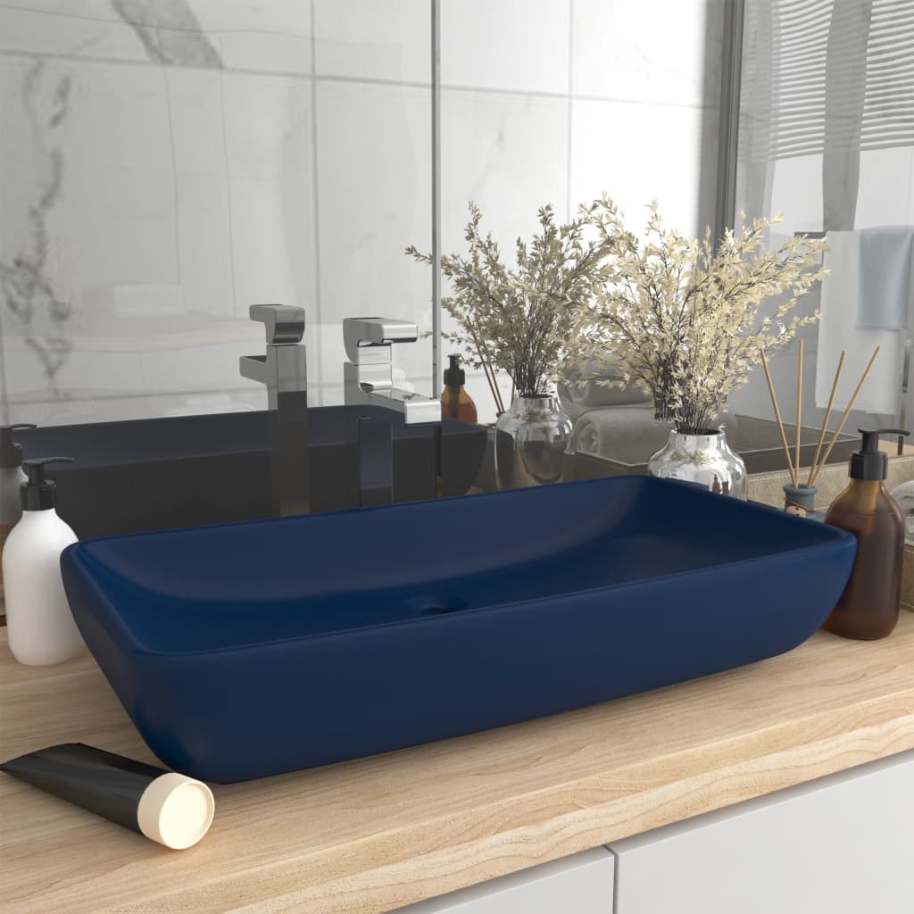 VidaXL Washbasin Rectangular 71x38 cm Ceramic Mat Dark Blue