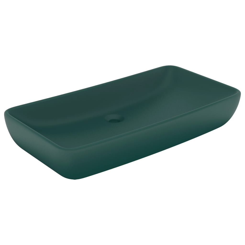 VidaXL Washbasin Rectangular 71x38 cm Ceramic Mat Dark Green