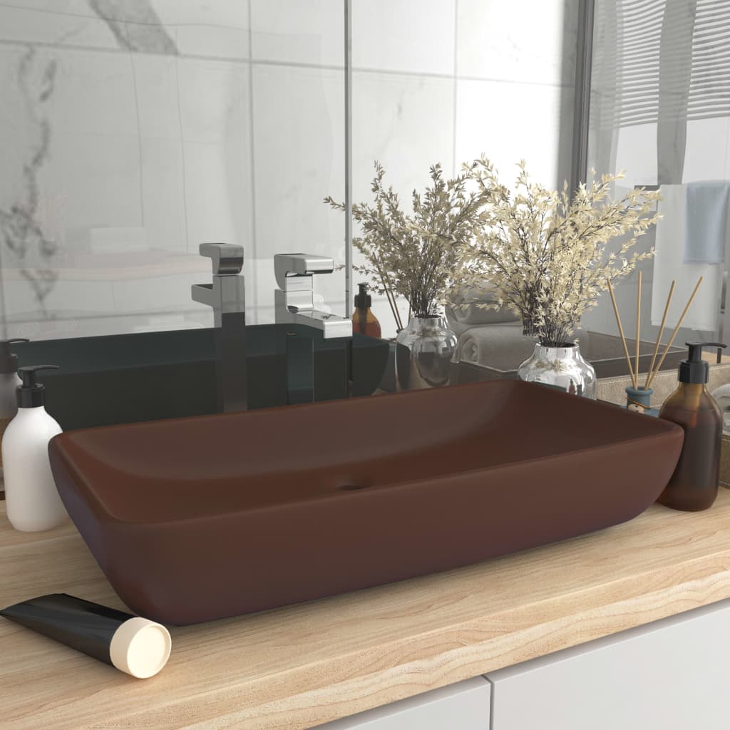 Vidaxl Washbasin rektangulær 71x38 cm keramikk Matt mørkebrun