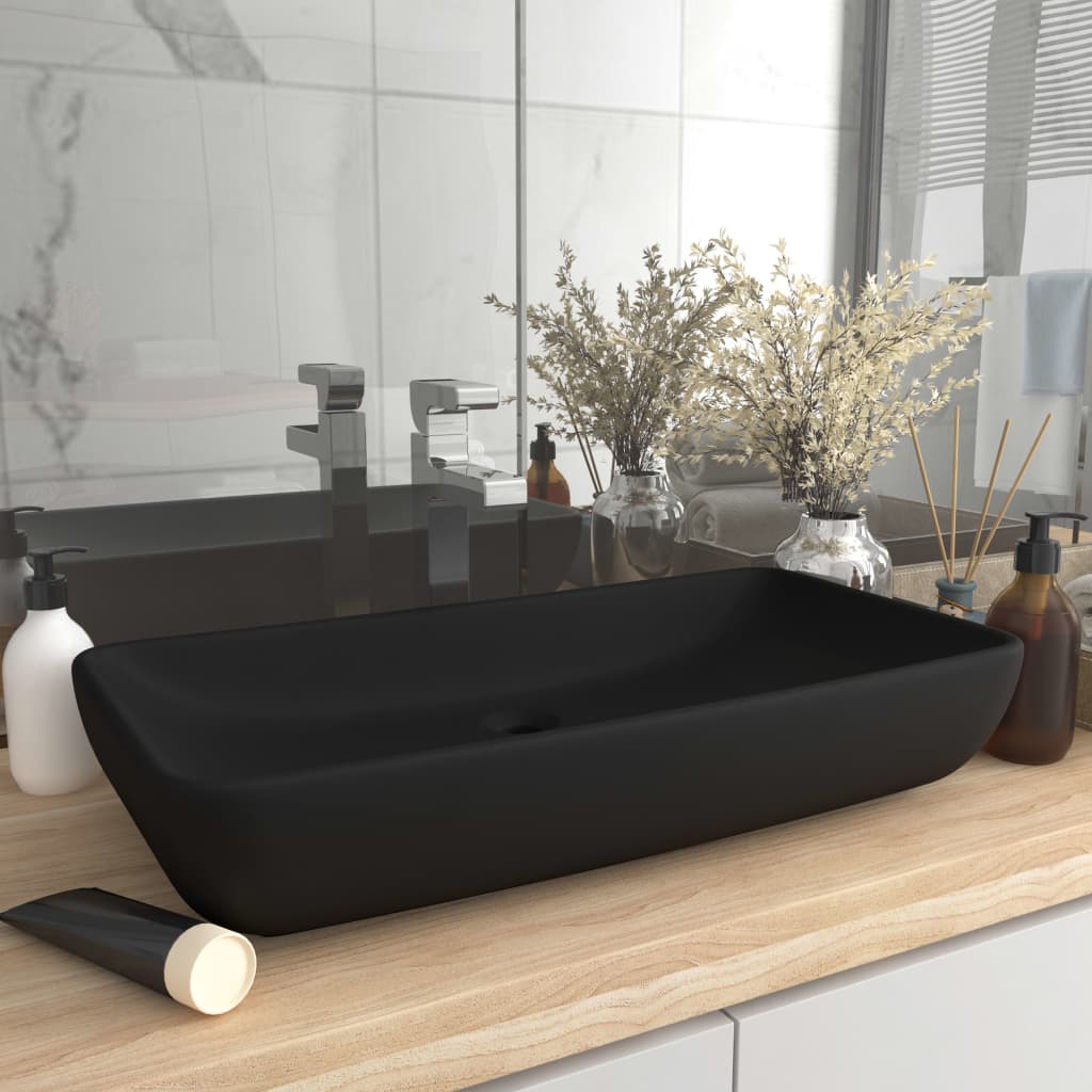 Vidaxl Washbasin pravokotna 71x38 cm keramična mat črna