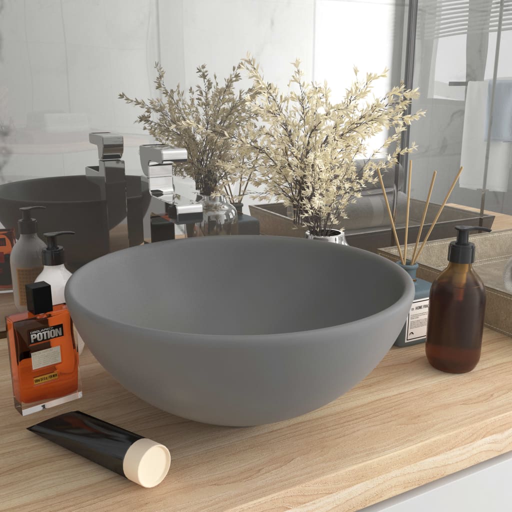 Vidaxl Washbasin Round 32.5x14 cm Grigio chiaro Matt Matt