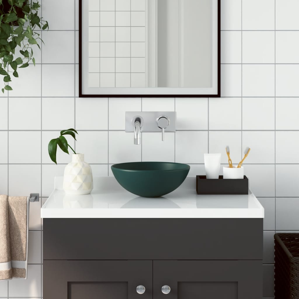 Vidaxl Washbasin Cerámico redondo verde oscuro