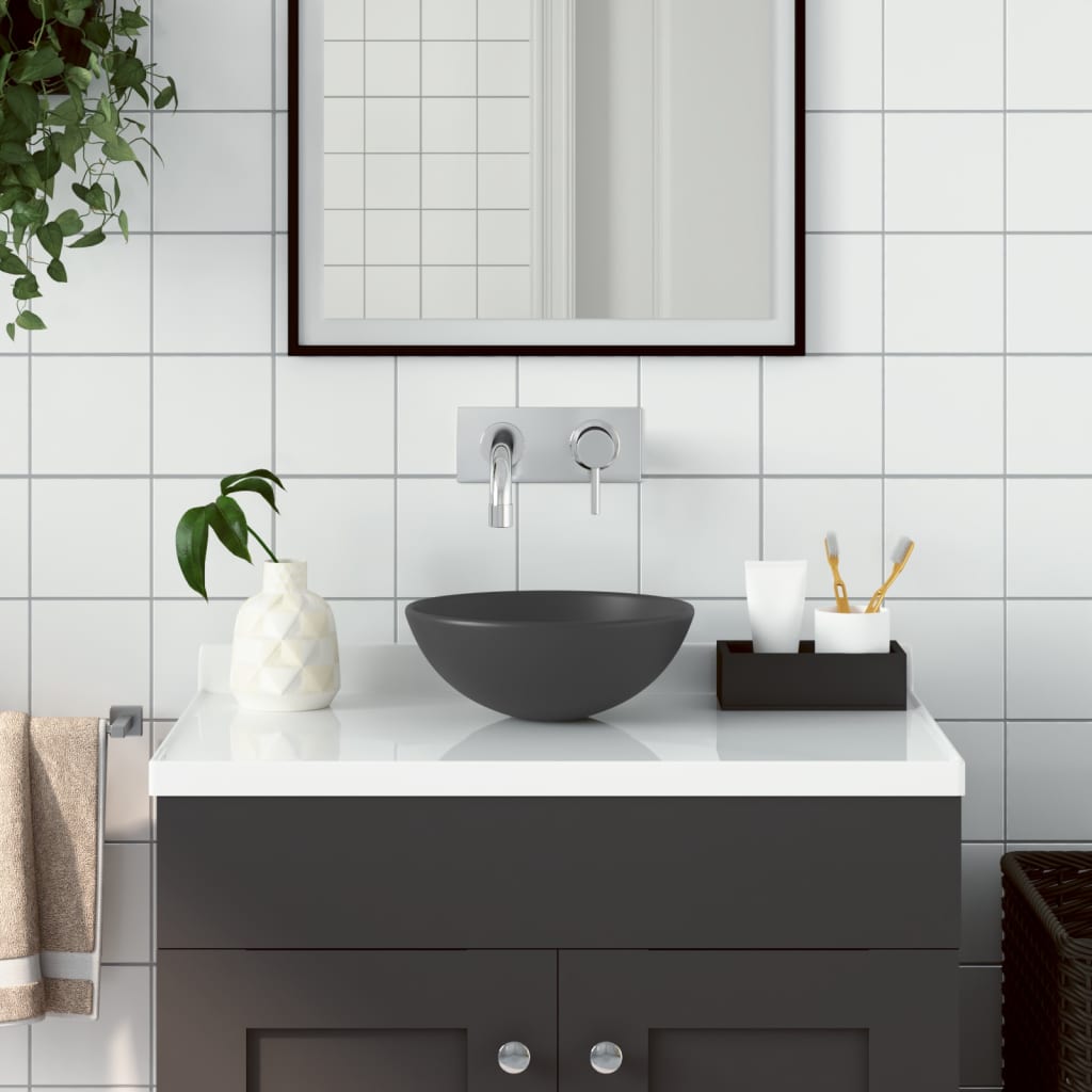 Vidaxl Washbasin okrągły ceramiczny ciemnoszary