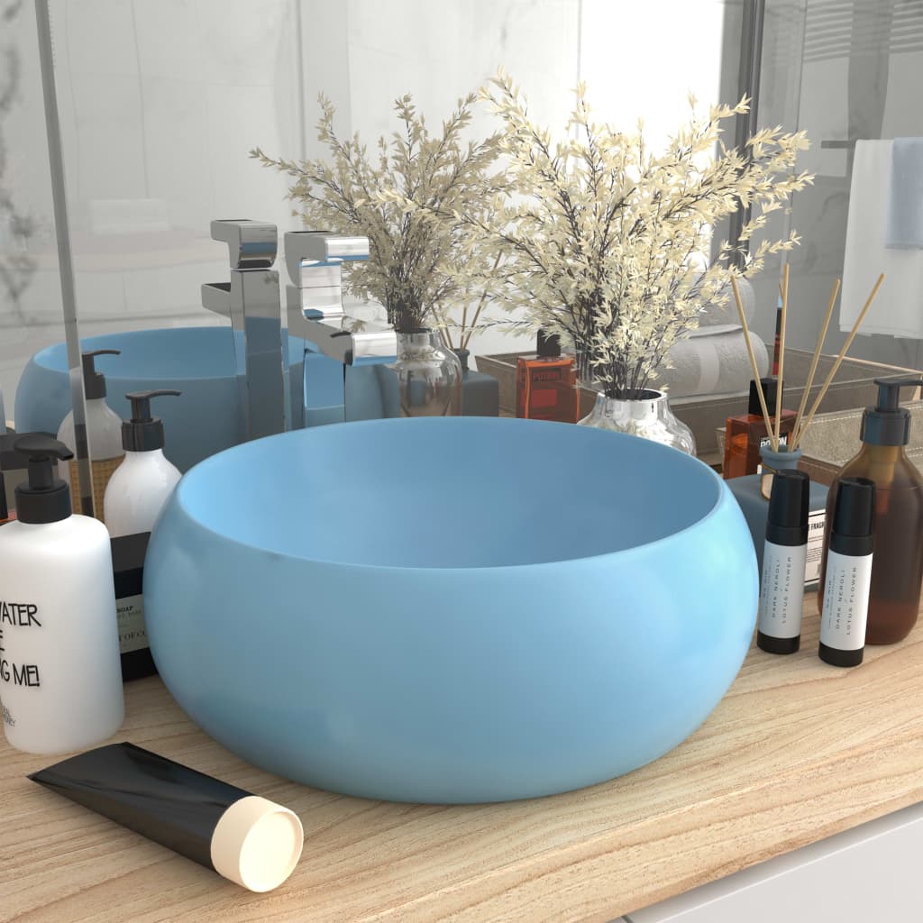 VidaXL Washbasin Round 40x15 cm Ceramic matt light blue