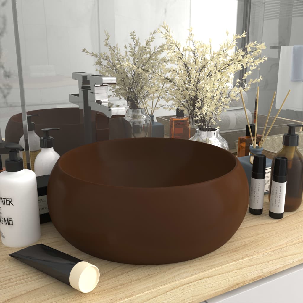 VidaXL Washbasin Round 40x15 cm Ceramic matt dark brown